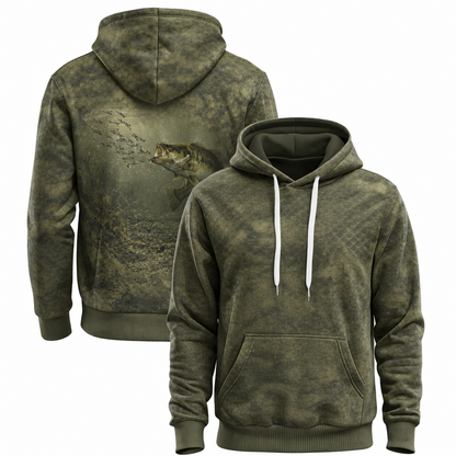 Largemouth Bass 3D Fishing Hoodie – Olive Baitfish Gift