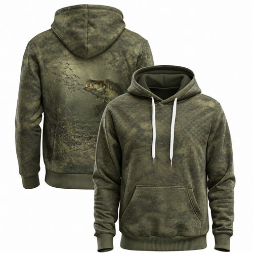 Largemouth Bass 3D Fishing Hoodie – Olive Baitfish Gift