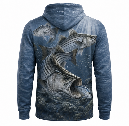 Striped Bass 3D Fishing Hoodie – Blue Gray Angler Gift