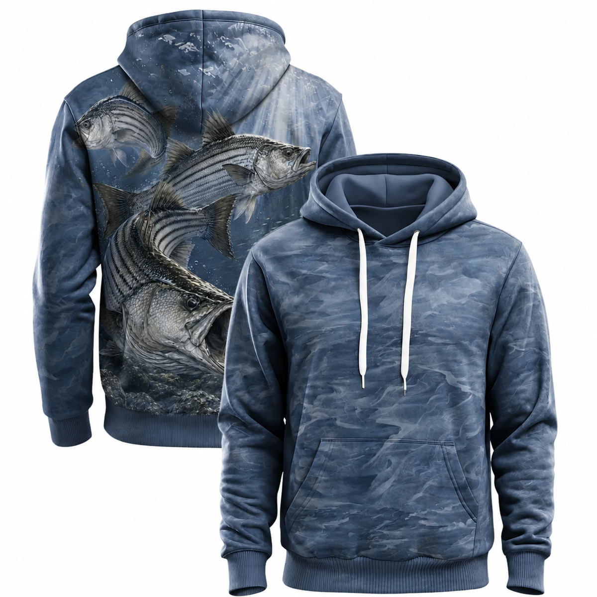 Striped Bass 3D Fishing Hoodie – Blue Gray Angler Gift