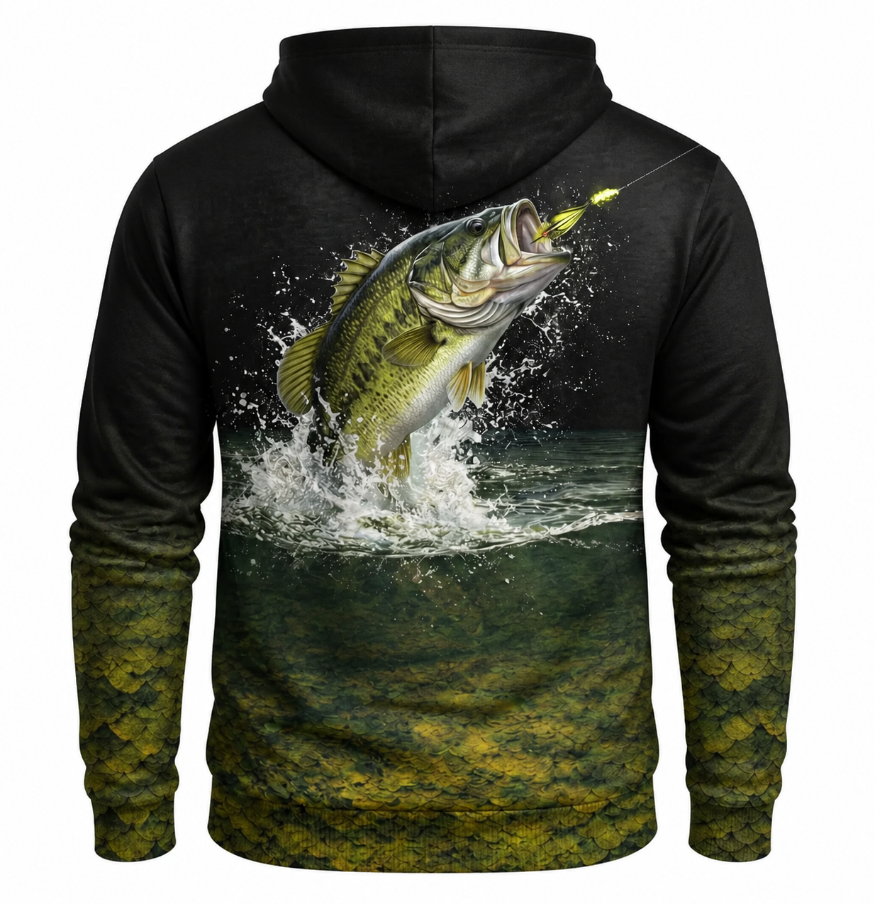 Largemouth Bass Black Olive Scale 3D Print Fishing Hoodie