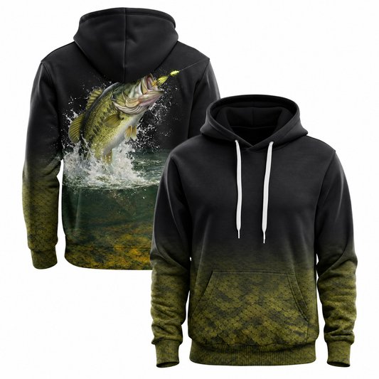 Largemouth Bass Black Olive Scale 3D Print Fishing Hoodie