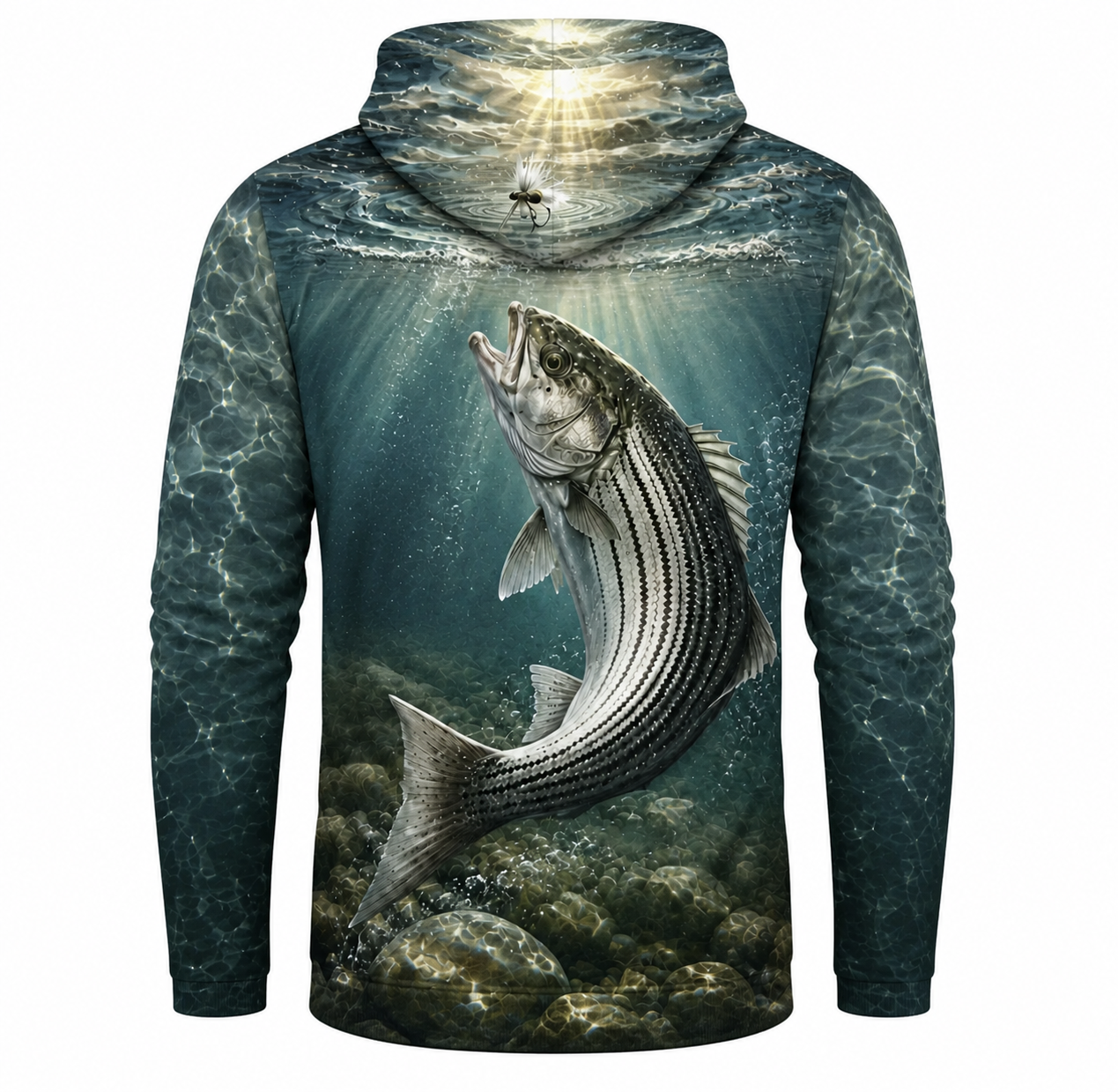 Striped Bass Teal Water Fly 3D All Over Print Fishing Hoodie