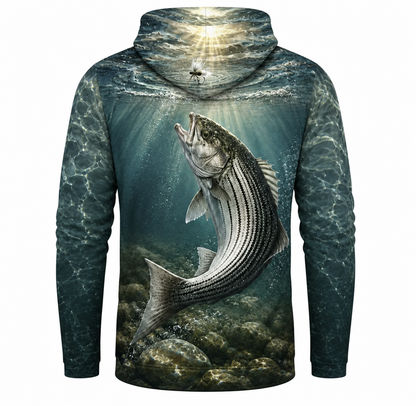 Striped Bass Teal Water Fly 3D All Over Print Fishing Hoodie