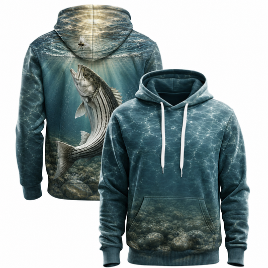 Striped Bass Teal Water Fly 3D All Over Print Fishing Hoodie