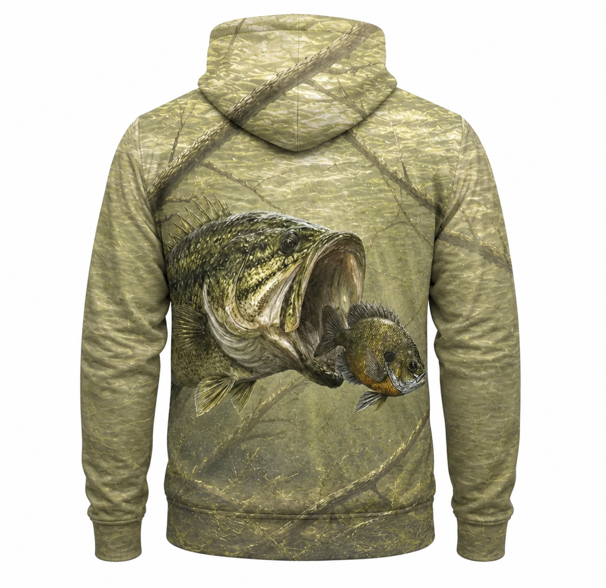 Largemouth Bass 3D Fishing Hoodie – Khaki Sunfish Angler Gift