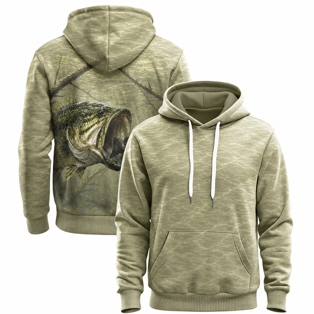 Largemouth Bass 3D Fishing Hoodie – Khaki Sunfish Angler Gift