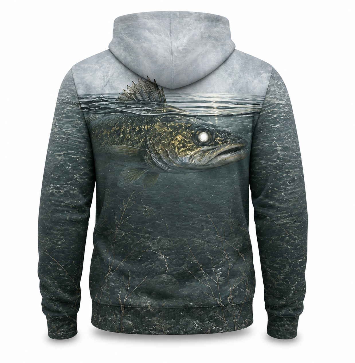 Walleye 3D Fishing Hoodie – Cold Gray Surface Angler Gift