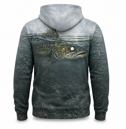 Walleye 3D Fishing Hoodie – Cold Gray Surface Angler Gift
