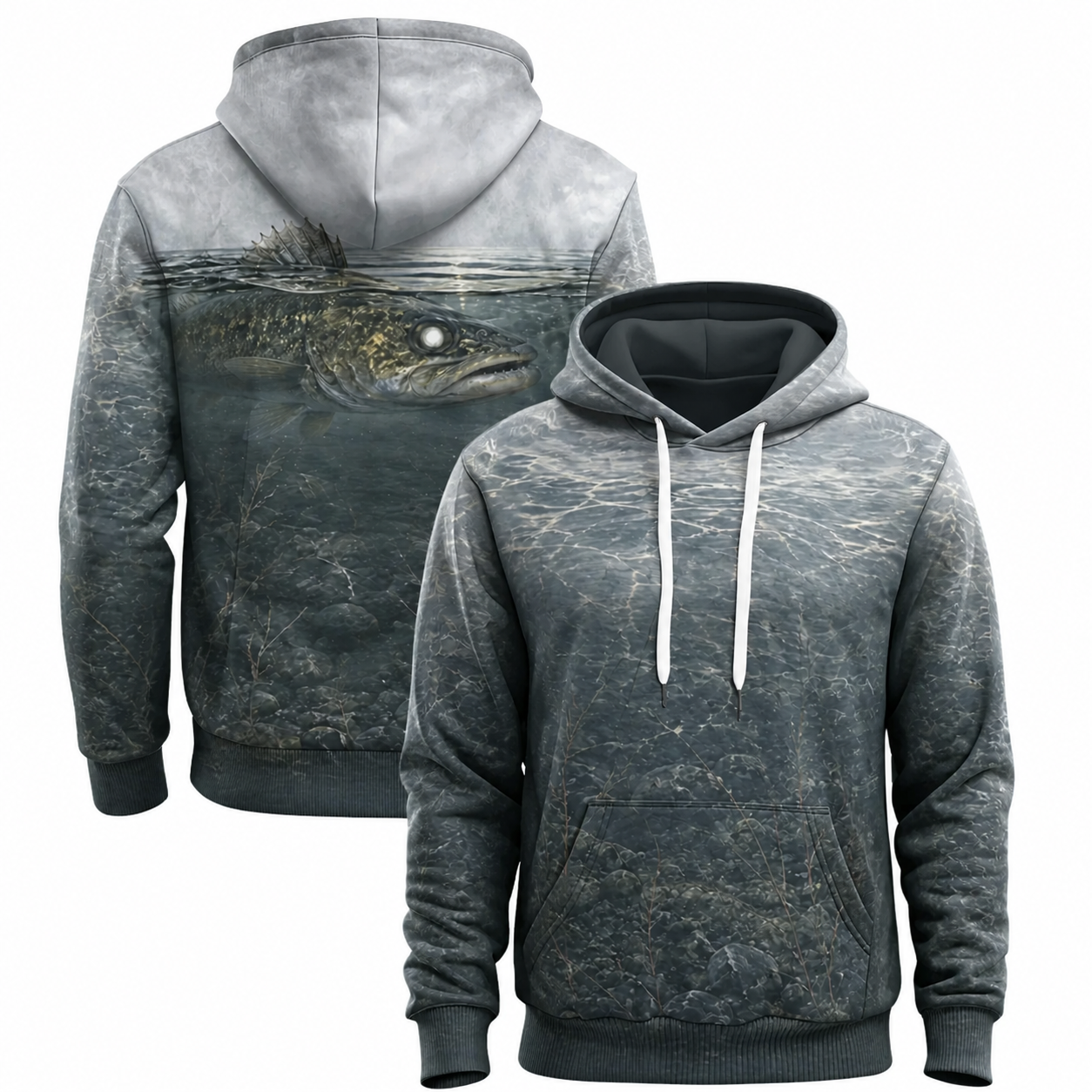 Walleye 3D Fishing Hoodie – Cold Gray Surface Angler Gift