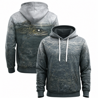 Walleye 3D Fishing Hoodie – Cold Gray Surface Angler Gift