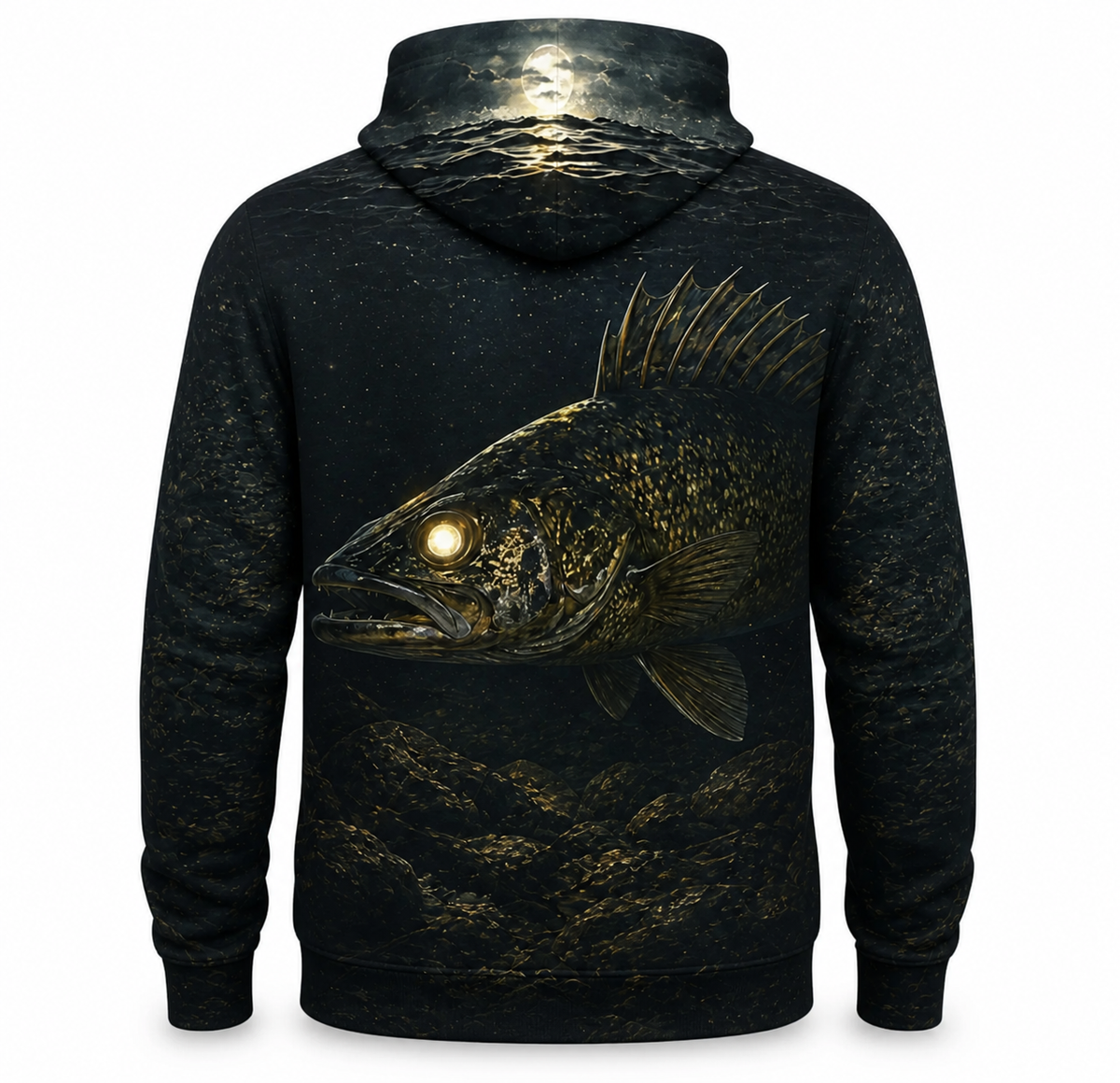 Walleye 3D Fishing Hoodie – Moonlit Night Angler Gift for Men