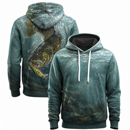 Walleye 3D Fishing Hoodie – Teal Crankbait Angler Gift