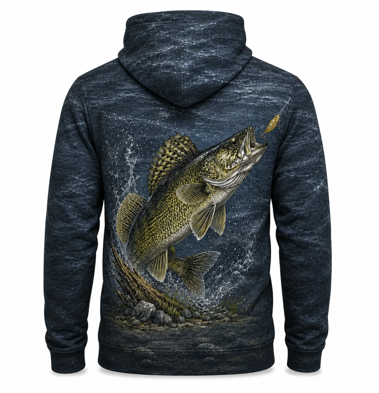Walleye 3D Fishing Hoodie – Navy Golden Lure Angler Gift