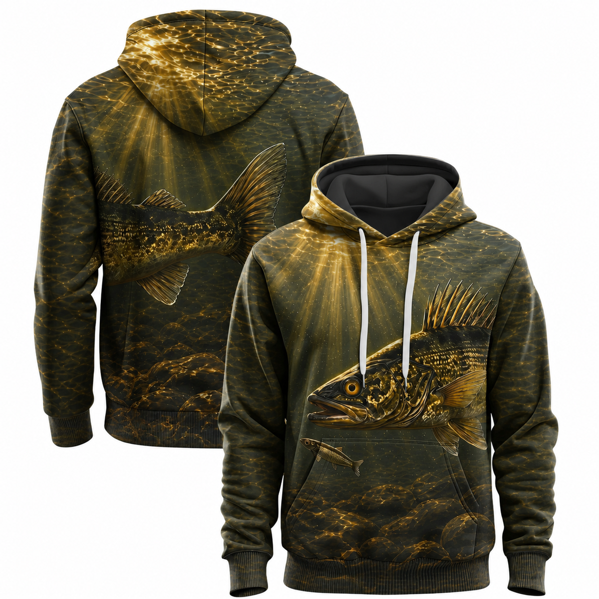 Walleye 3D Fishing Hoodie – Golden Underwater Angler Gift
