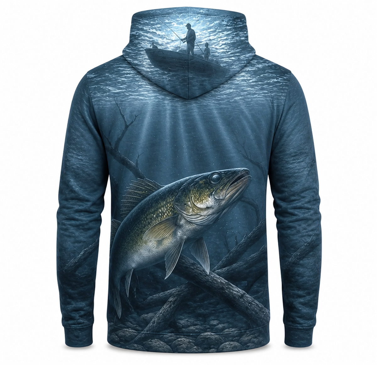 Walleye 3D Fishing Hoodie – Blue Boat Angler Gift for Men
