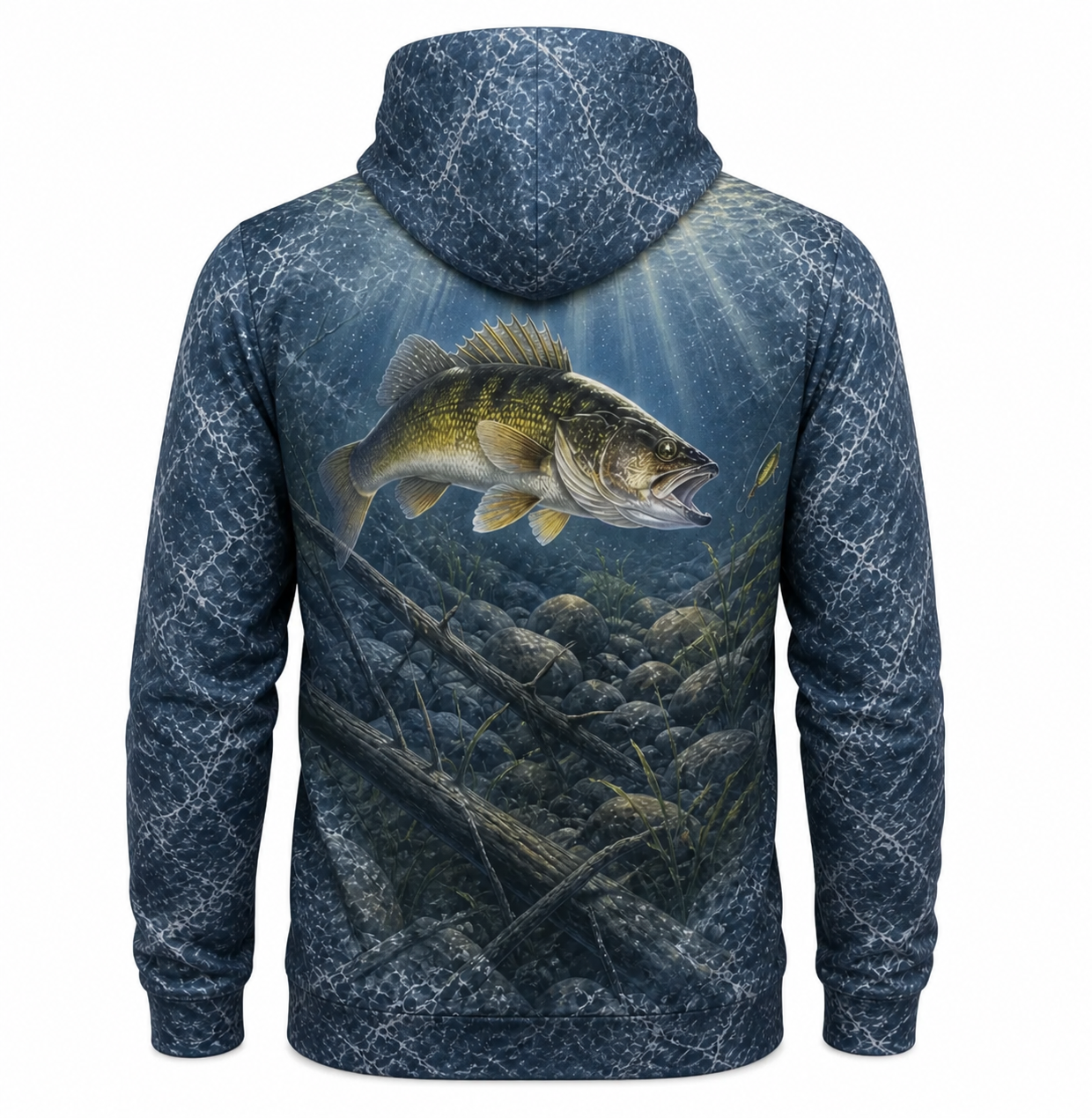 Walleye 3D Fishing Hoodie – Navy Rockbed Angler Gift for Men