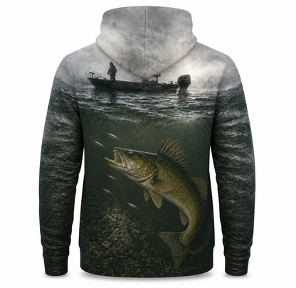 Walleye 3D Fishing Hoodie – Misty Boat Angler Gift for Men