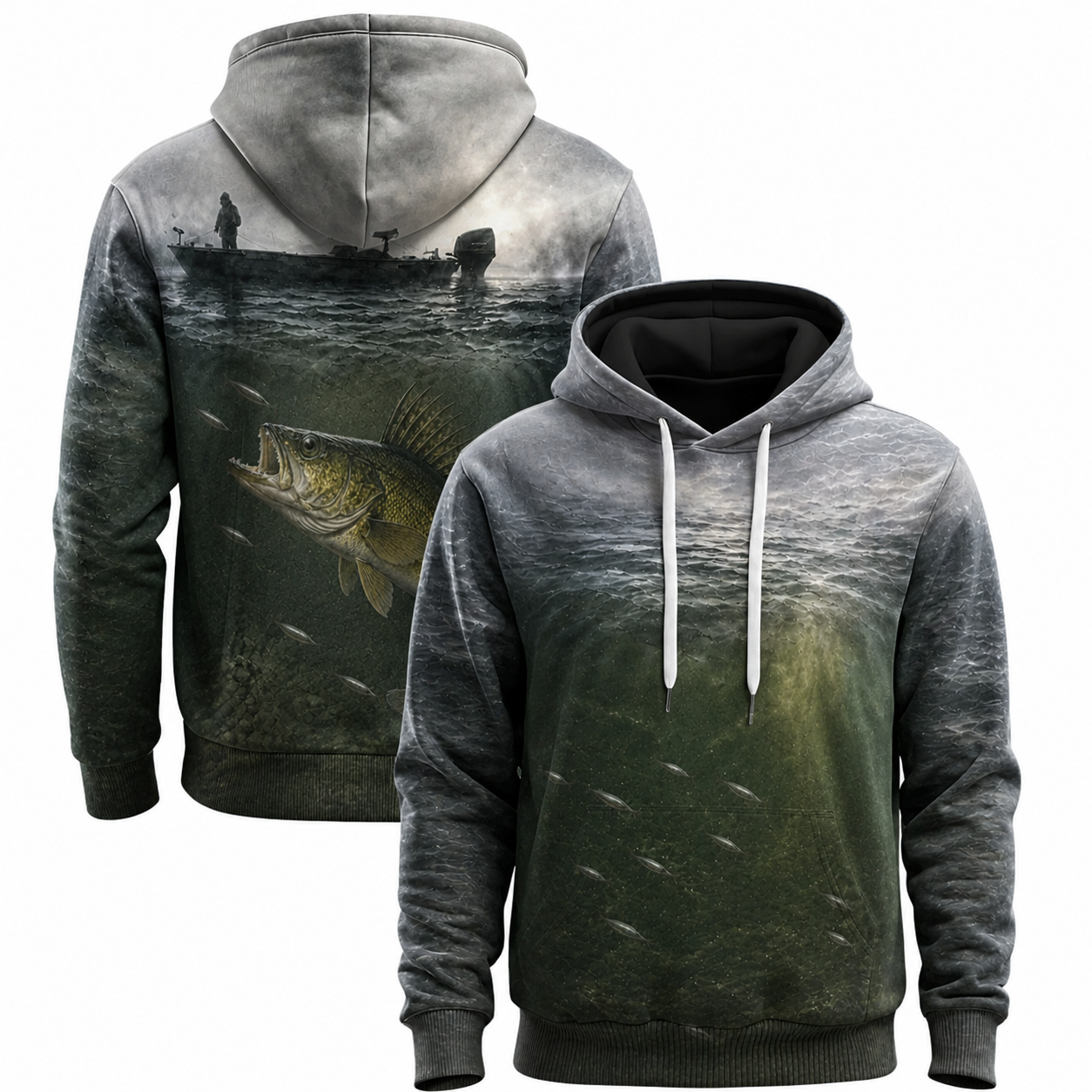 Walleye 3D Fishing Hoodie – Misty Boat Angler Gift for Men