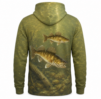 Walleye 3D Fishing Hoodie – Golden Duo Underwater Gift for Men