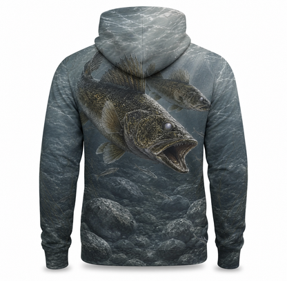 Walleye 3D Fishing Hoodie – Gray Rock Duo Angler Gift for Men