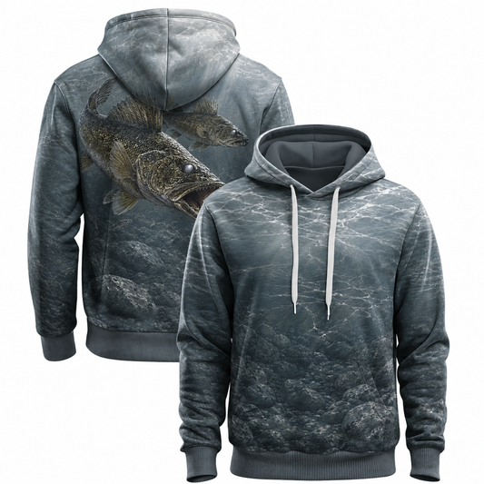 Walleye 3D Fishing Hoodie – Gray Rock Duo Angler Gift for Men