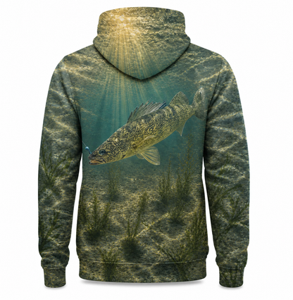 Walleye 3D Fishing Hoodie – Green Caustic Angler Gift for Men