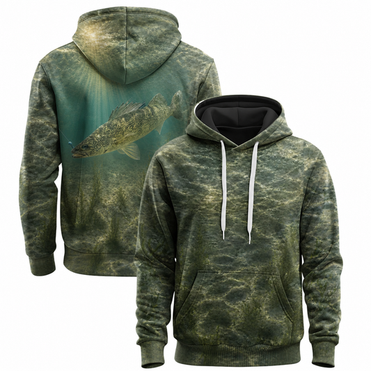 Walleye 3D Fishing Hoodie – Green Caustic Angler Gift for Men