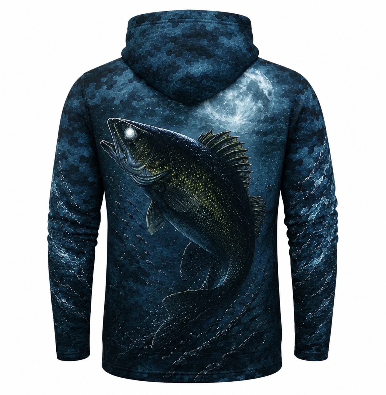 Walleye 3D Fishing Hoodie – Moonlit Dark Angler Gift for Men