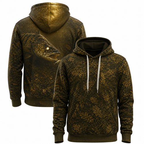 Walleye 3D Fishing Hoodie – Antique Leaf Camo Angler Gift