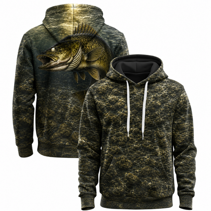 Walleye 3D Fishing Hoodie – Dark Rock Angler Gift for Men