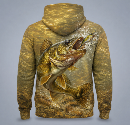 Walleye 3D Fishing Hoodie – Golden Lure Strike Angler Gift