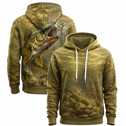 Walleye 3D Fishing Hoodie – Golden Lure Strike Angler Gift