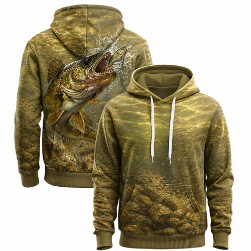 Walleye 3D Fishing Hoodie – Golden Lure Strike Angler Gift