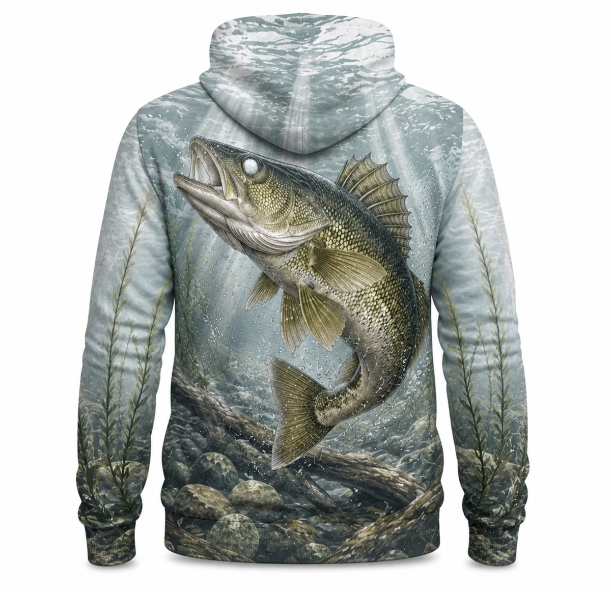 Walleye 3D Fishing Hoodie – Pale Rockbed Angler Gift for Men