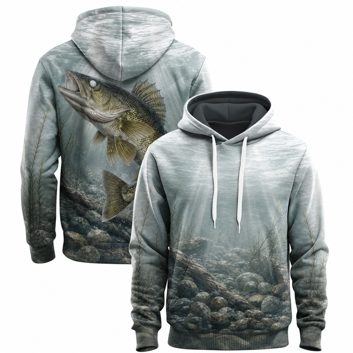 Walleye 3D Fishing Hoodie – Pale Rockbed Angler Gift for Men
