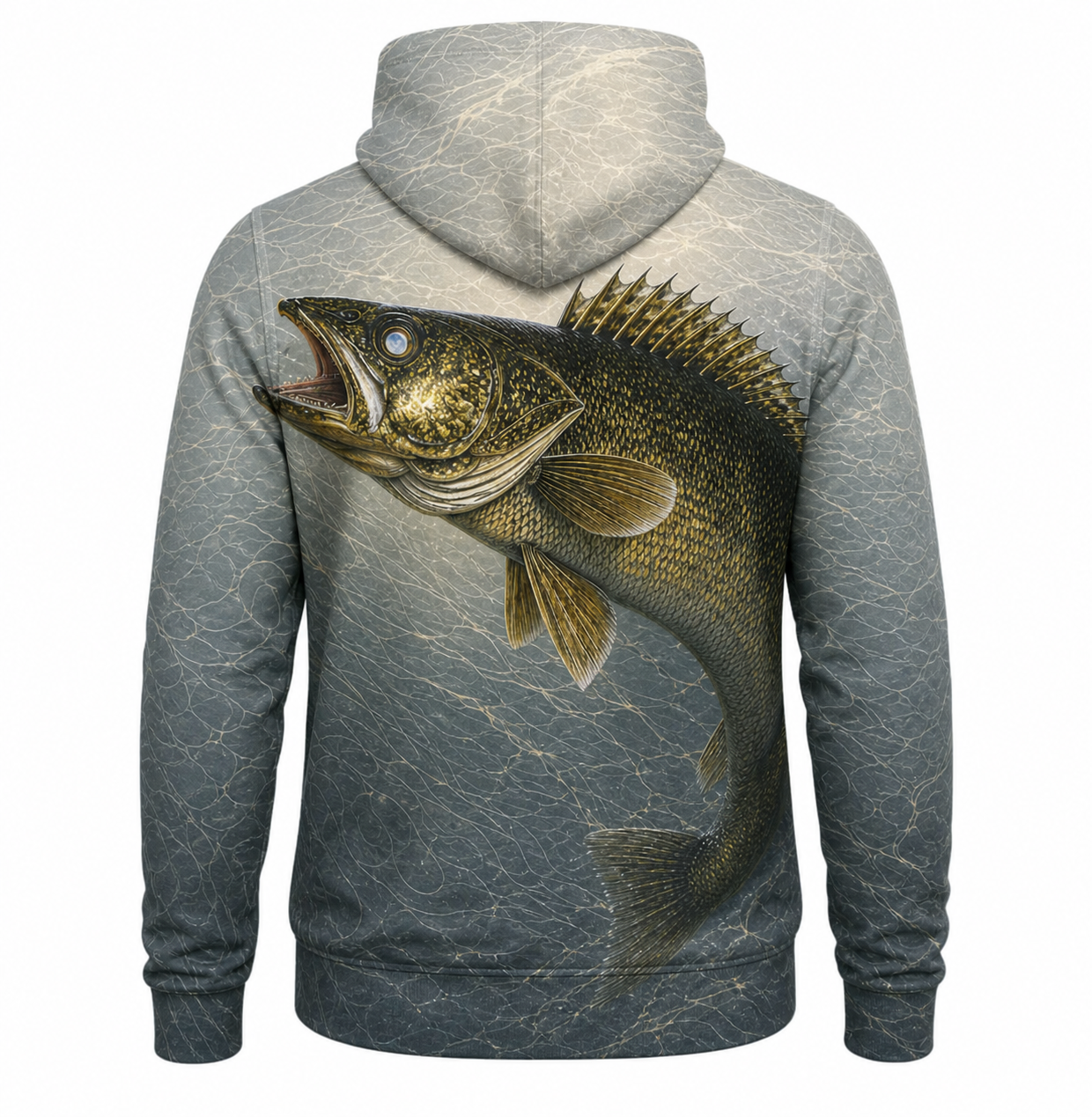 Walleye 3D Fishing Hoodie – Slate Contour Angler Gift for Men