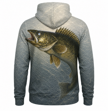 Walleye 3D Fishing Hoodie – Slate Contour Angler Gift for Men