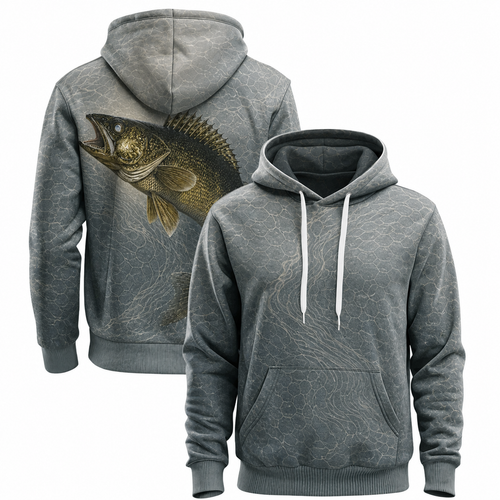 Walleye 3D Fishing Hoodie – Slate Contour Angler Gift for Men