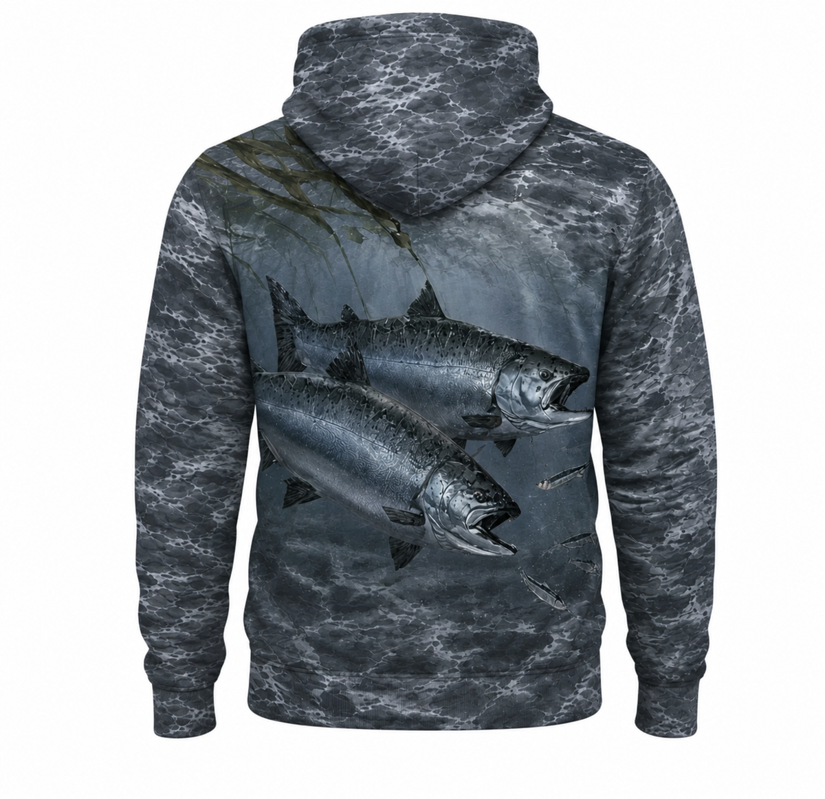 Salmon 3D Fishing Hoodie – Storm Gray Angler Gift for Men