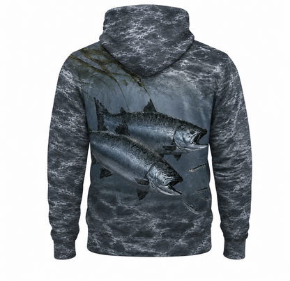 Salmon 3D Fishing Hoodie – Storm Gray Angler Gift for Men