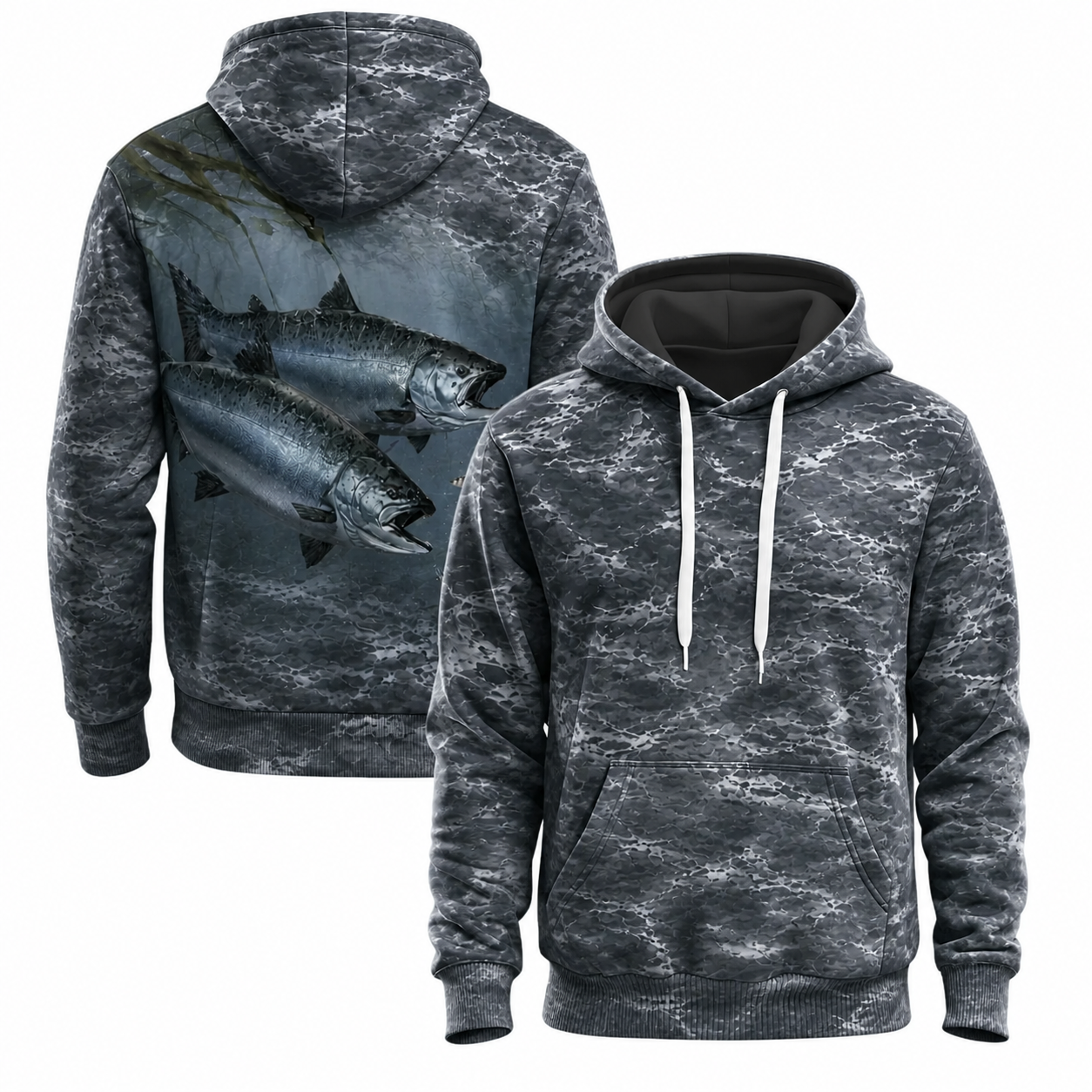 Salmon 3D Fishing Hoodie – Storm Gray Angler Gift for Men