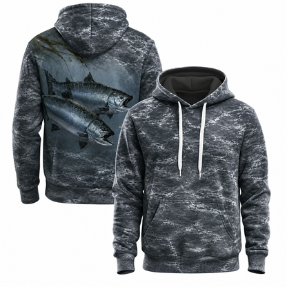 Salmon 3D Fishing Hoodie – Storm Gray Angler Gift for Men