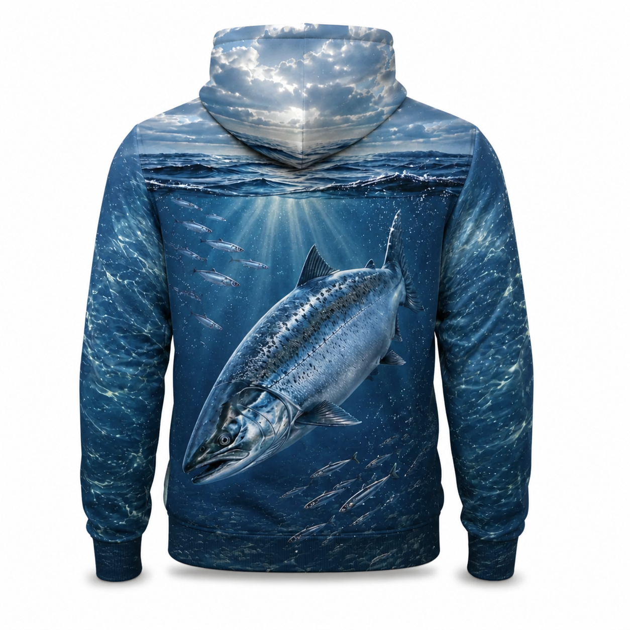 Salmon 3D Fishing Hoodie – Deep Blue Ocean Angler Gift