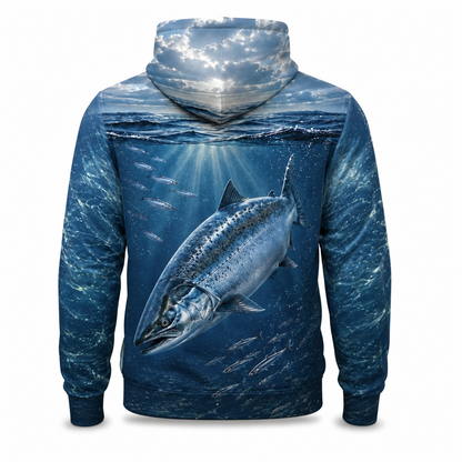 Salmon 3D Fishing Hoodie – Deep Blue Ocean Angler Gift