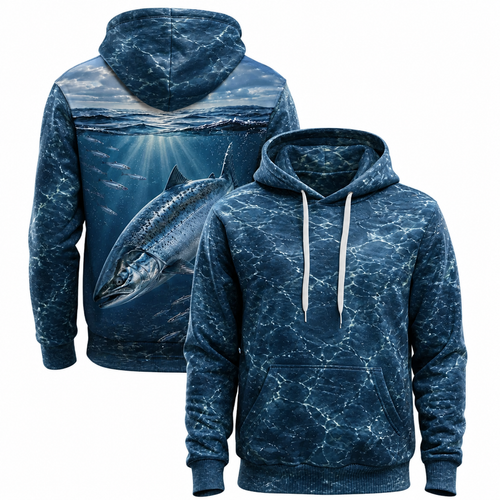 Salmon 3D Fishing Hoodie – Deep Blue Ocean Angler Gift