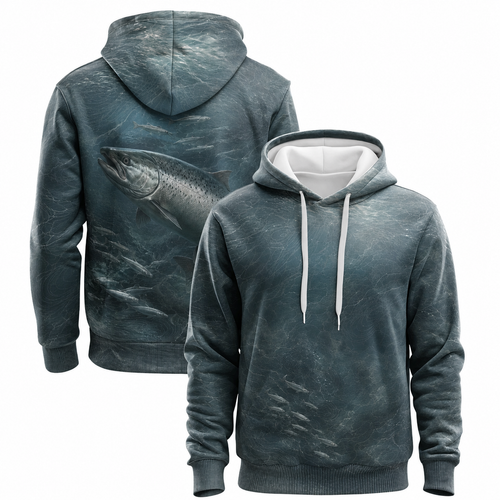Salmon 3D Fishing Hoodie – Slate Baitfish Angler Gift for Men