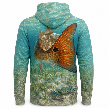 Redfish Tail Aqua Water 3D All Over Print Fishing Hoodie