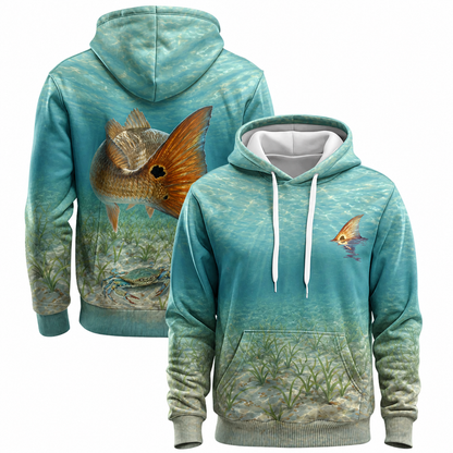 Redfish Tail Aqua Water 3D All Over Print Fishing Hoodie
