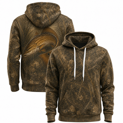 Redfish Marsh Grass Camo 3D All Over Print Fishing Hoodie